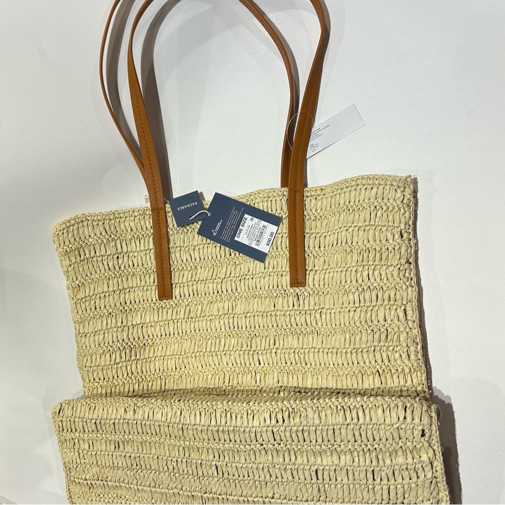 Universal Thread Straw Packable Checker Boxy Tote… - image 4